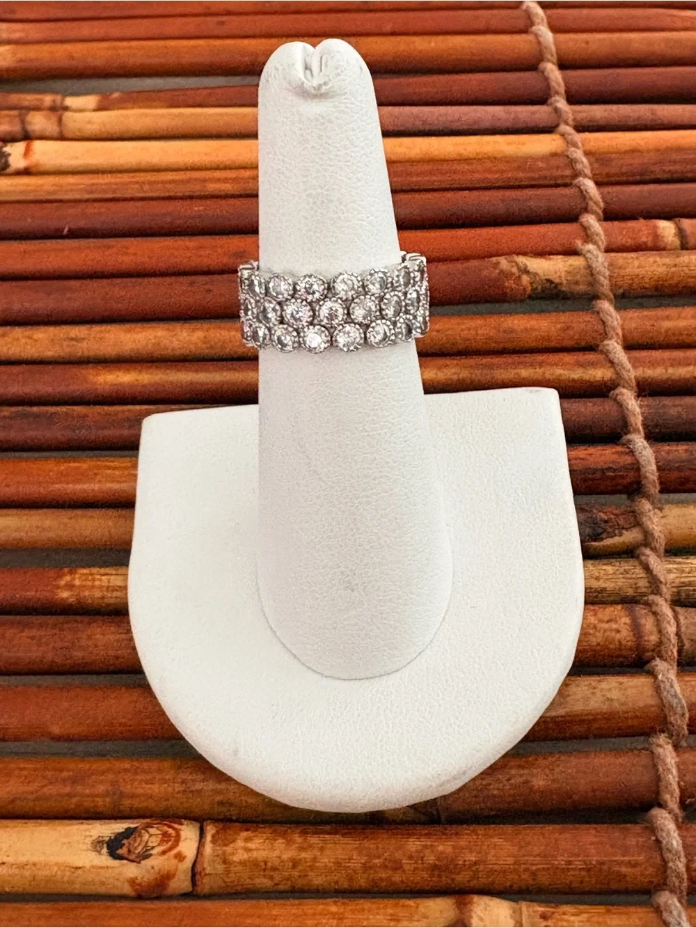 Triple-Row Crystal Ring — Sterling Silver Sparkle Size 6